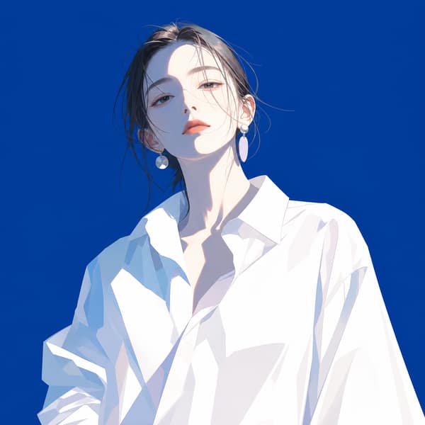日系蓝白时装杂志插画｜强光硬阴影