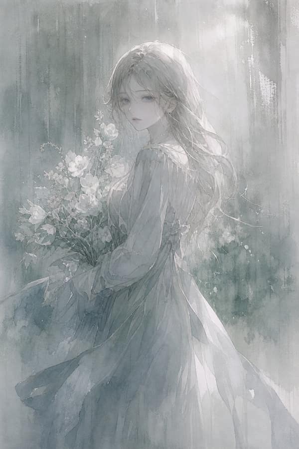 柔焦烟灰绿·冷灰绿低饱和半写实二次元插画