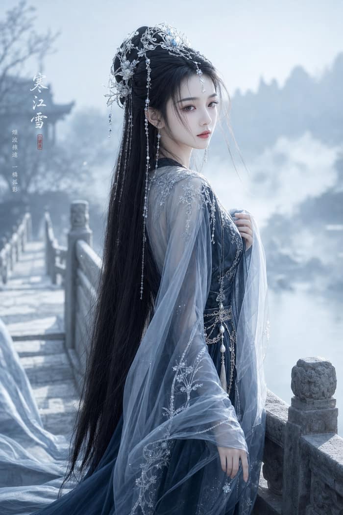 寒雾断桥｜古风仙侠精修写真 · 鸦青墨蓝银