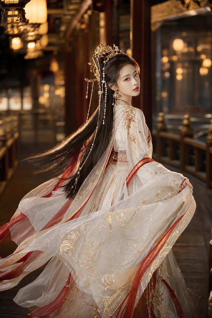 金色回眸｜古风仙侠精修写真 · 白红金宫灯回廊
