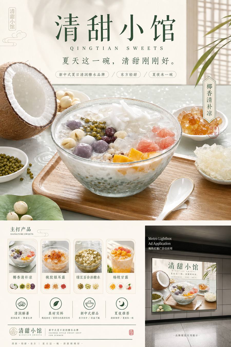 清甜小馆|新中式夏日糖水品牌视觉提案(4 张分镜)