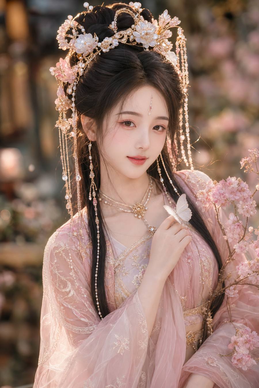 薯粉花神|古风仙侠精修写真 · 藕粉珍珠金